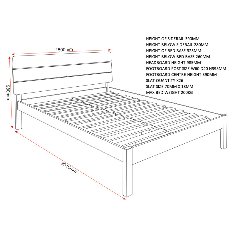 Troyanek Solid Wood Bed, UK Double  (135 x 190 cm)