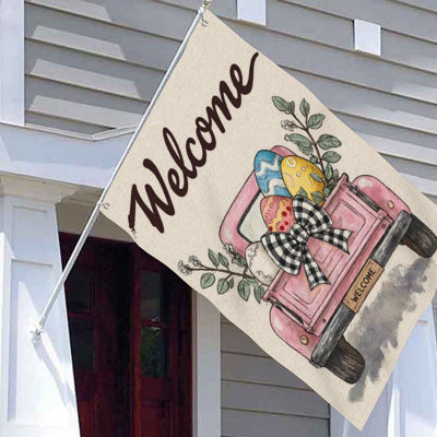Pink Truck Easter Eggs Welcome Flag, for Indoor & Outdoor, 70L x 47W