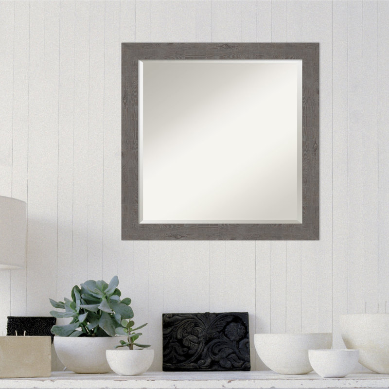 Akhia Narrow Beveled Wall Mirror, 23" x 23", Rustic Plank Gray