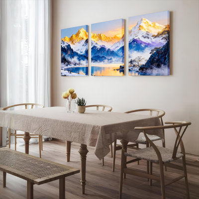 Mountain Landscape Oil Painting Print Canvas Wrapped Wall Art, 3-Piece Set for Living Room or Bedroom Decor