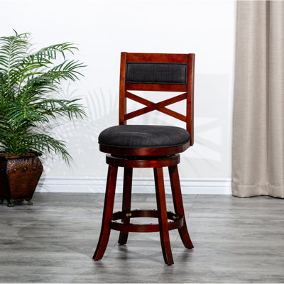 Tabouret pivotant de 24 po de hauteur comptoir, finition cerisier, finition attrayante en tissu gris anthracite. Siège. Fabrication. Fonction à 360 degrés. Coussin en mousse épaisse. Pieds évasés pour plus de stabilité