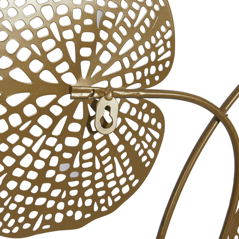 Metal Cutout Floral Blue Wall Decor with Gold Foil Accents