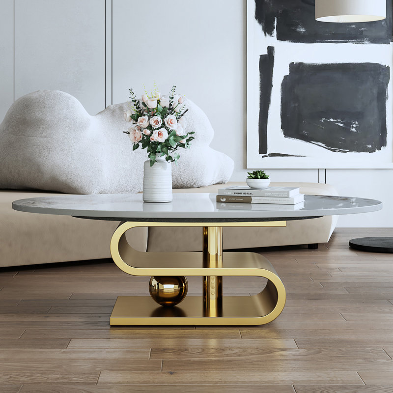 Table basse contemporaine en faux marbre avec base en acier inoxydable