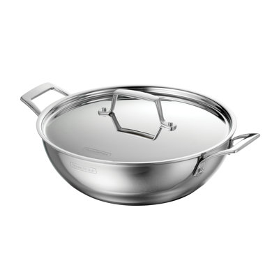 Tramontina Utsava Tri-Ply Clad Stainless Steel Kadai with Lid, Kadhai Pot for Indian Cooking
