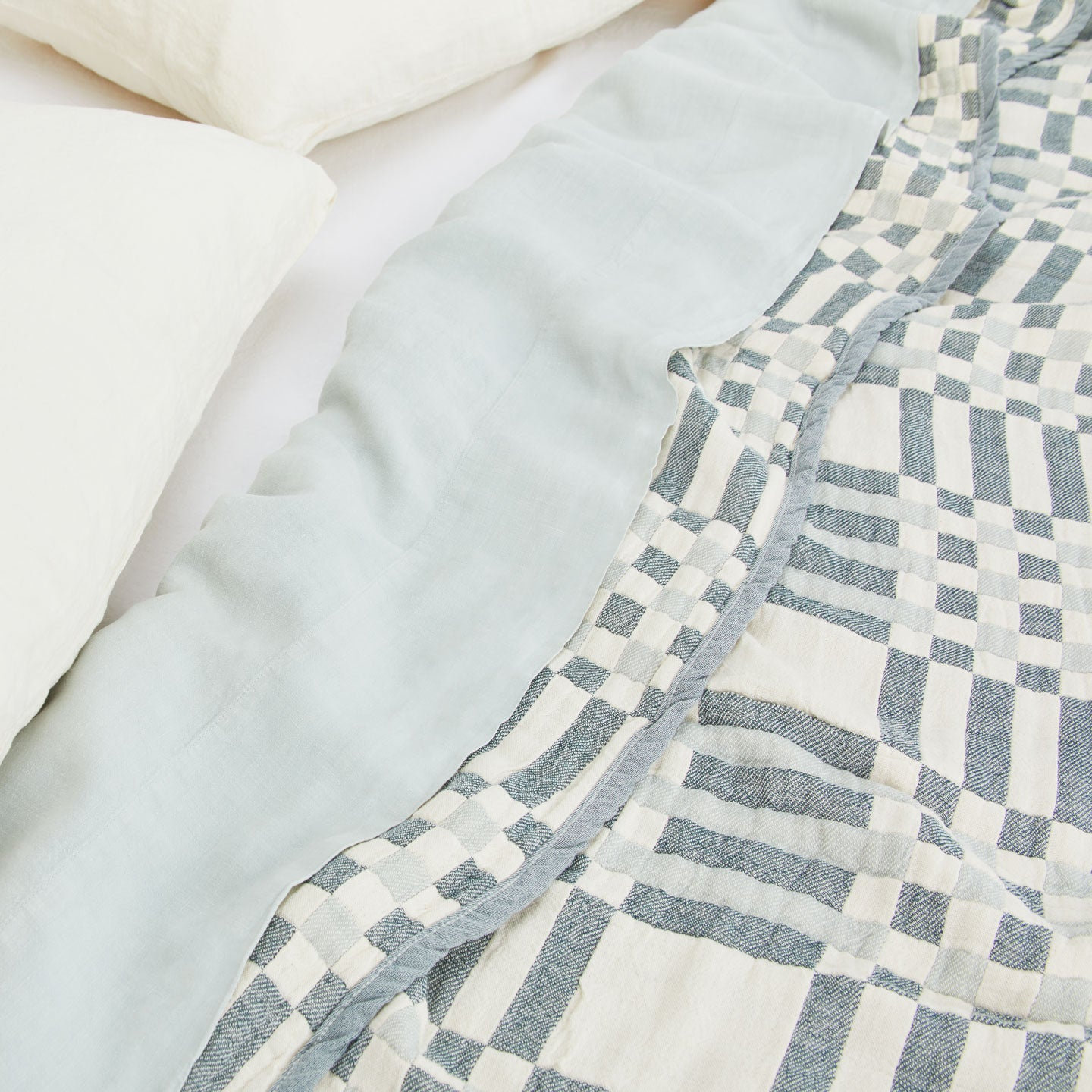 Simple Plaid Reversible Cotton Throw Blanket, King, Sky/Peacock