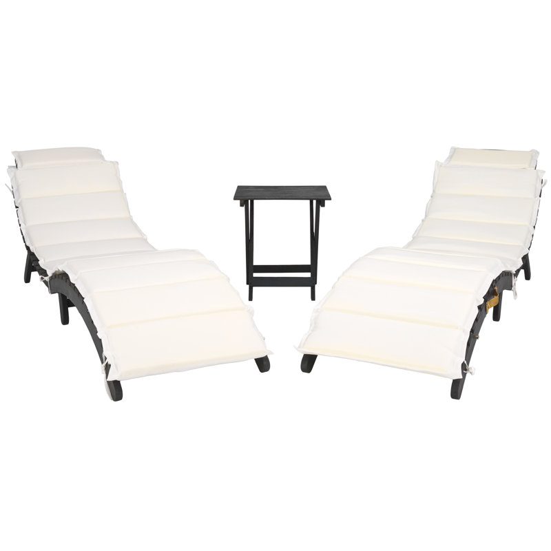 Alois Chaise Lounge Set with Cushion and Table, Black/Beige