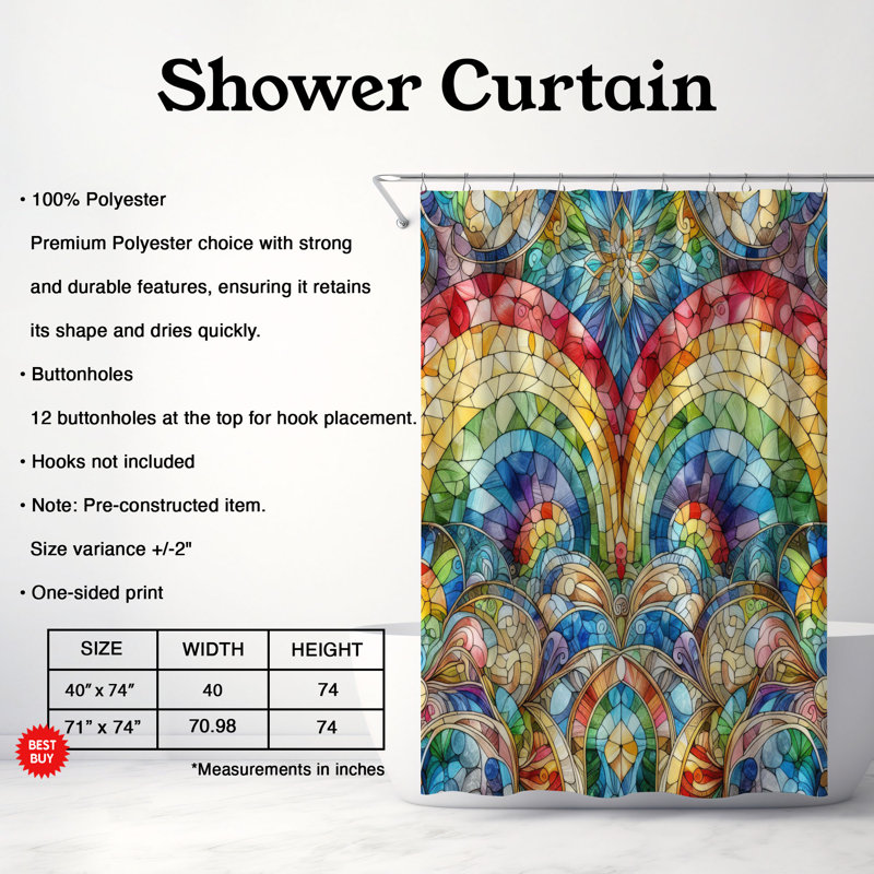 Rideau de douche en verre 1 pièce, H 74 po x l 71 po