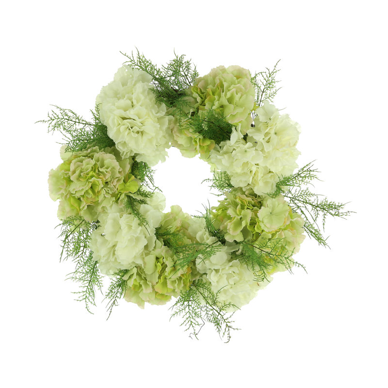 27" Grapevine Wreath with Hydrangeas and Fern