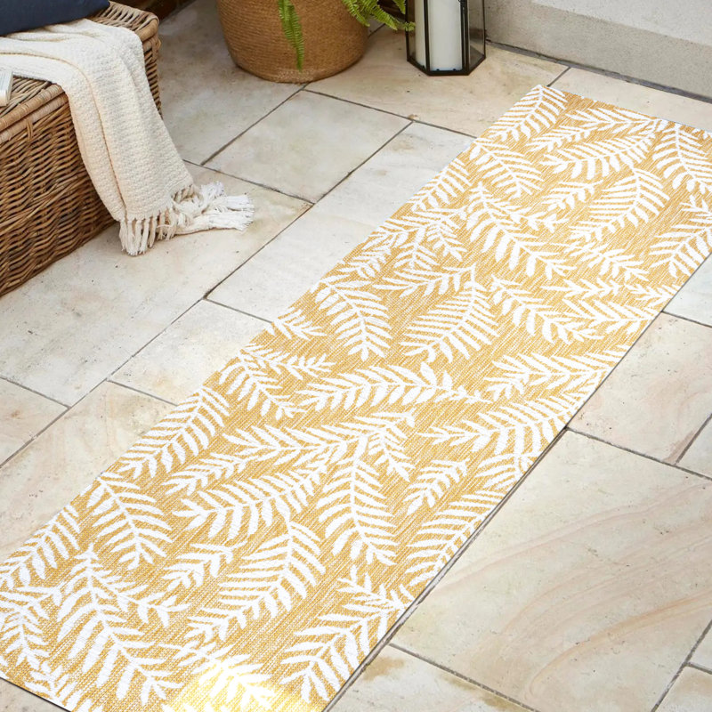 Tapis intérieur / extérieur jaune / crème Crossreagh Nevis, Tapis de couloir 2 pi 2 po x 10 pi