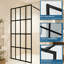Panneau de douche noir à cadre complet, paroi de douche fixe de 86 x 183 cm, 4 panneaux en verre trempé avec bordure de sécurité, barre de support supérieure réglable, cloison de douche à l'italienne sans porte pour salle de bain moderne