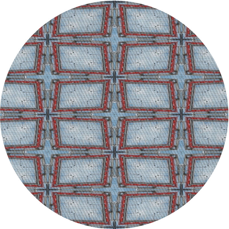 Tapis bleu / rouge Power Loom, Rond 5 pi
