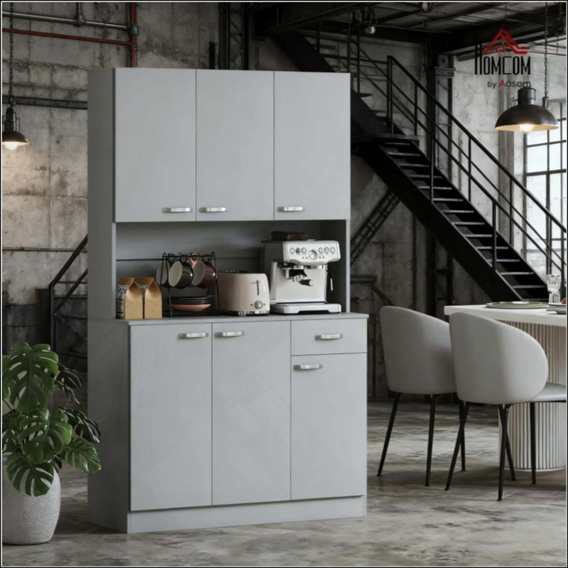 Grand garde-manger avec micro-ondes, Gris