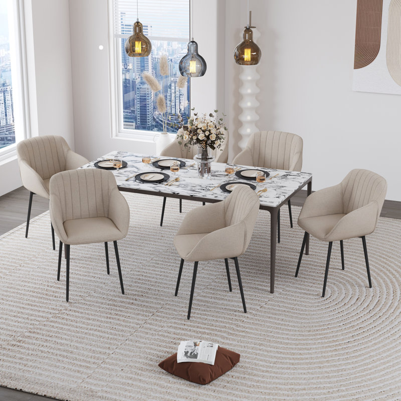 Ohio Upholstered Dining Chair, 6, Linen Beige