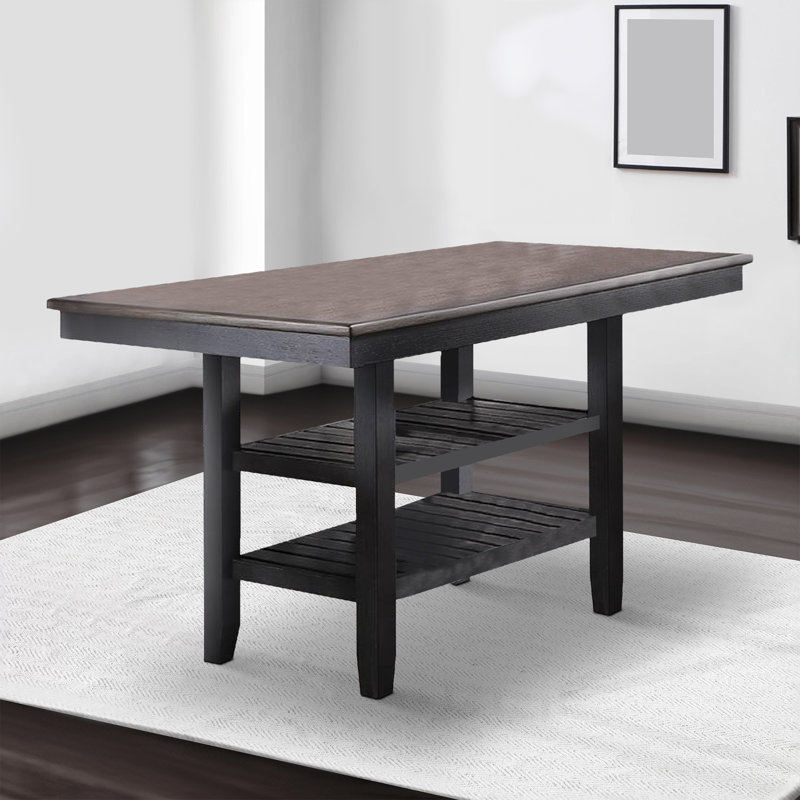 Table à hauteur de comptoir avec 2 tablettes ouvertes, brun foncé