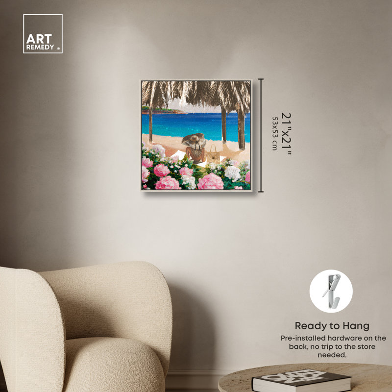 «Relaxing At The Beach Coastal» par Art Remedy, Cadre argenté, H 21 po x l 21 po