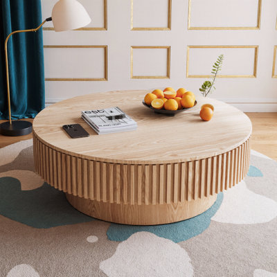Table basse ronde ronde avec rangement Table d'appoint moderne en placage de bois massif pour table de salon, chambre à coucher, appartement ou bureau
