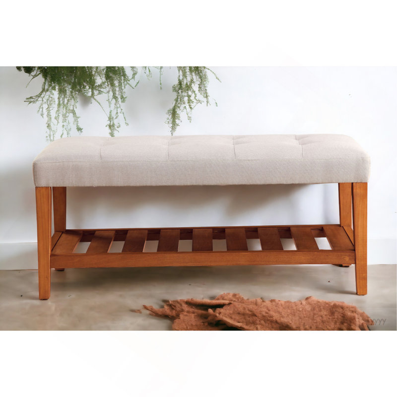Charla Light Gray Fabric & Oak Finish Bench, Light Gray