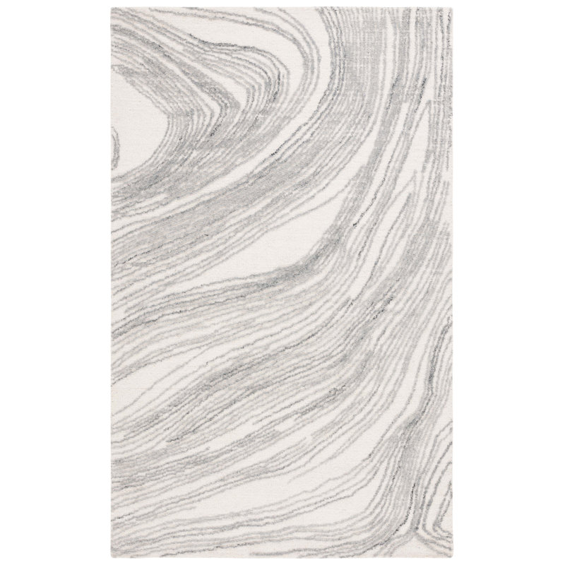 Kinata Ebony Hand Tufted Wool/Cotton Abstract Rug in Ivory/Gray, Rectangle 8' x 10'