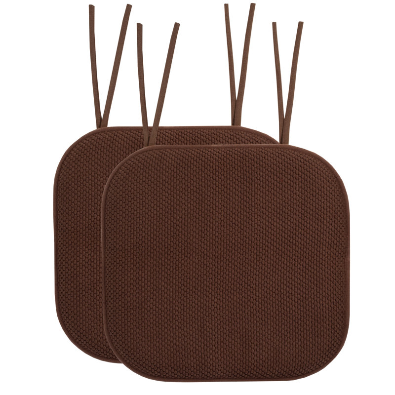 Honeycomb Memory Foam Non-Slip 16" x 16" Chair Cushion Pad with Ties, Chocolate, 2