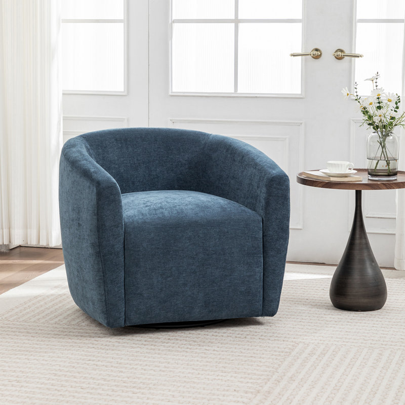  Fauteuil d'appoint pivotant, fauteuil demi-tonneau rond moderne avec revêtement, tissu bleu marine, Tissu marine