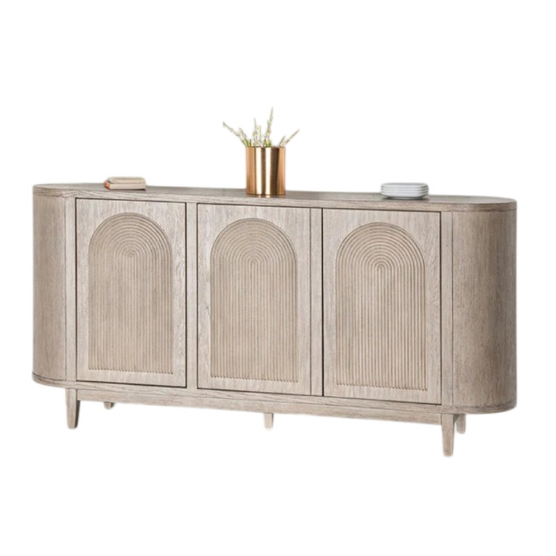 Zoko Sideboard Buffet Console, Arched Design Doors, 77 Inch Wood, White Wash Oak