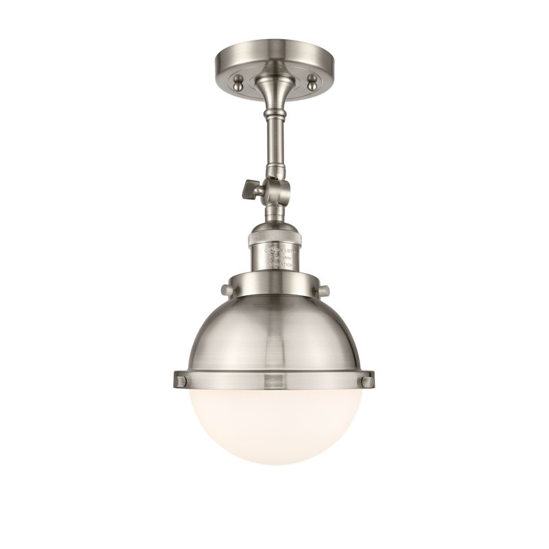 Plafonnier semi-encastré en verre, Nickel satiné brossé, H 15,5 po x l 7,25 po x P 7,25 po, Blanc mat