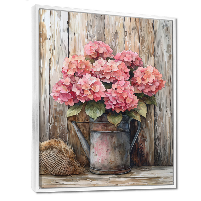 «Rustic Hydrangea Bouquet At The Barn I», art sur toile Hydrangea, Impression encadrée flottante, H 44 po x l 34 po, Blanc