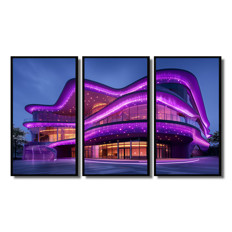 «Neon Lights», ensemble d'art mural, Toile avec cadre flottant noir, H 28 po x l 36 po x P 1 po