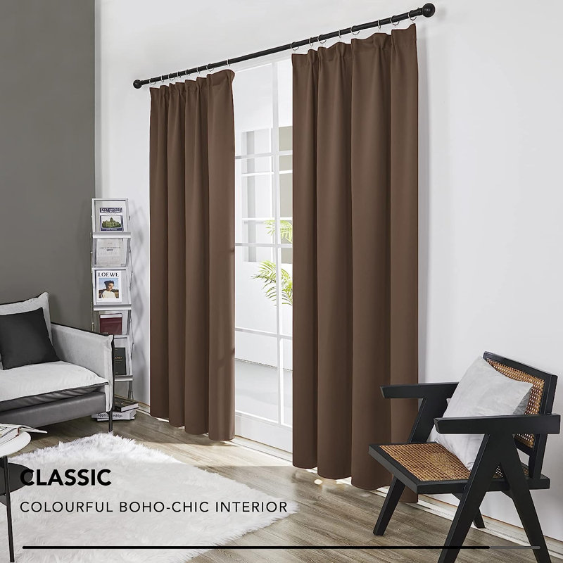 Kokichi Blackout Curtain Pair, Brown, 132cm Width x 160cm Drop D cm