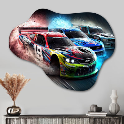 Décoration murale en métal irrégulière American Stock Car Racing V - Cars Race Car Cloud