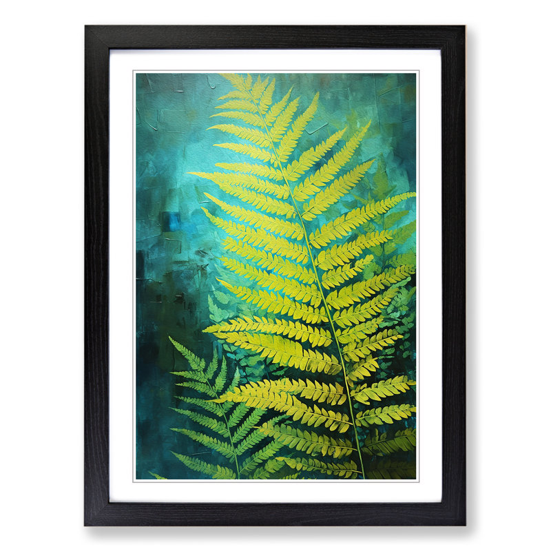 Fern Leaf Expressionism - Single Picture Frame Print on Wood, 34cm H x 25cm W x 2cm D, Black