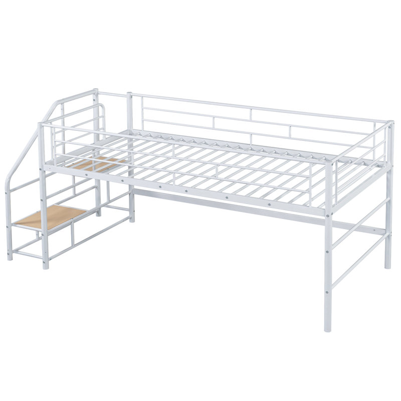 Lit mezzanine moyen avec escalier de rangement, lit simple, Blanc
