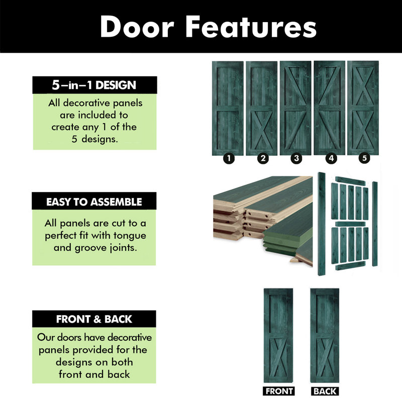 80'' 5-IN-1 Design Color Solid Pine Wood Unassembled Door Only, 20" x 80", Royal Pine