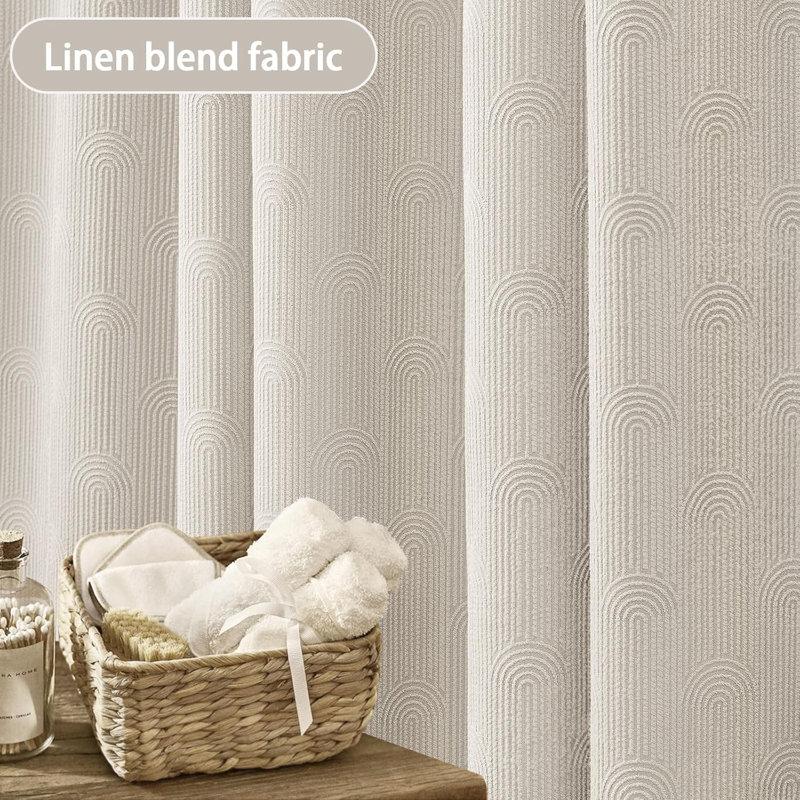 Rideau de douche en mélange de lin avec motif texturé en arche pour un décor de salle de bain moderne, Beige