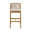 Tabouret d'extérieur en bois de teck avec coussin beige, ensemble de 2