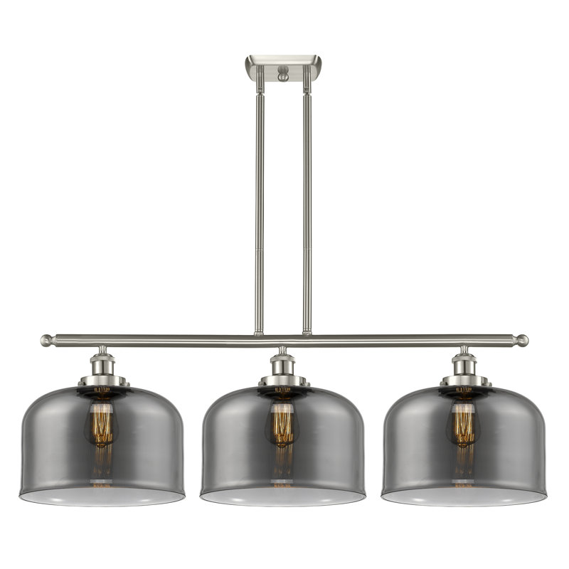 Luminaire suspendu linéaire à 3 lumières pour îlot de cuisine Lattimer, Plaqué couleur fumée, Nickel satiné brossé, DEL