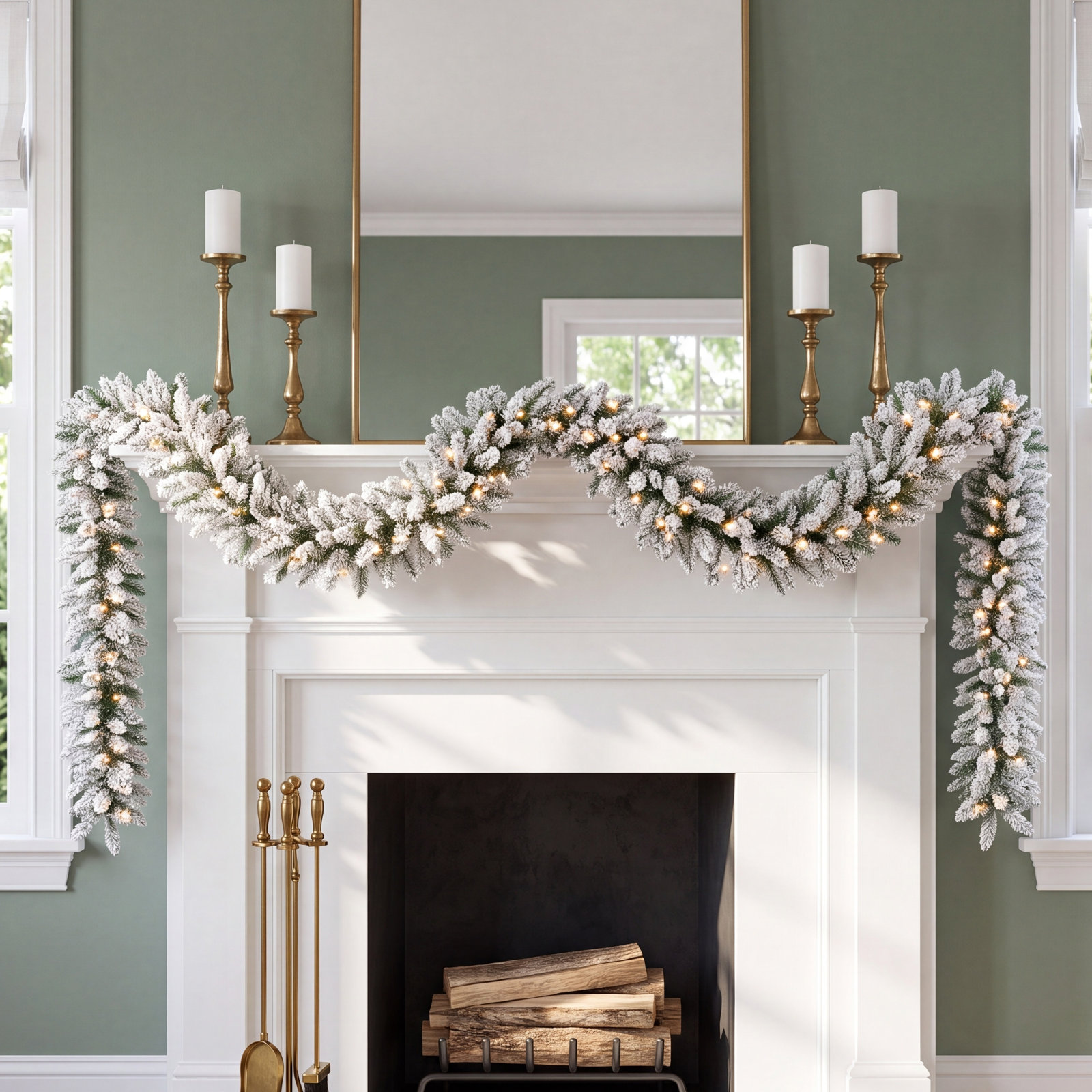 Soperton 6' Pre-Lit Snow Flocked Christmas Garland with 35 Warm Lights and Timer