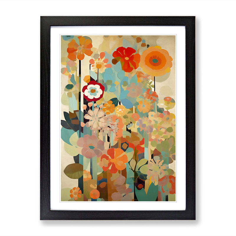 Retro Flowers Vol.3 - Single Picture Frame Print, Black, 64cm H x 46cm W x 2cm D
