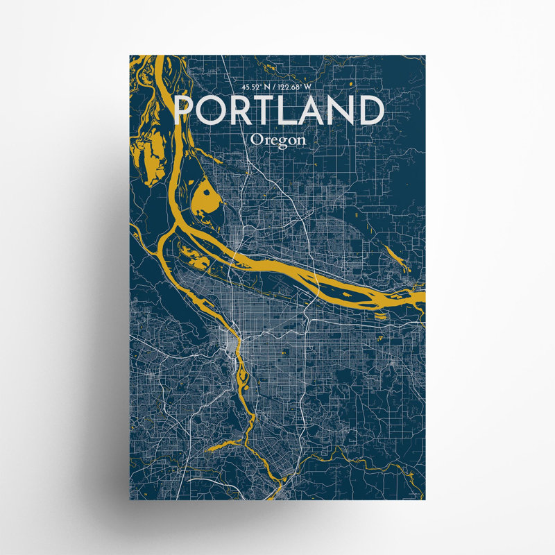 Portland City Map in Amuse 1 Piece Wall Art, 36cm H x 24cm W x 0.05cm D