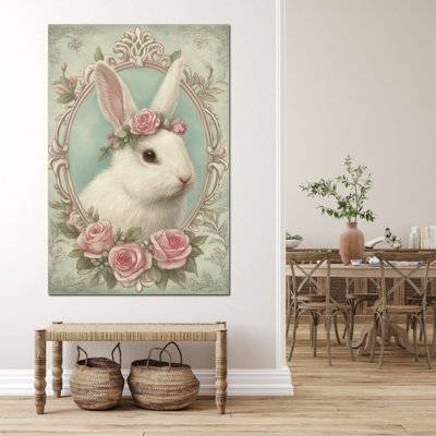 Art mural de lapin de Pâques GUTTATY, décoration murale de photos de lapin de Pâques au printemps, décorations murales de fleurs de lapin et de printemps, impressions de Pâques pour le salon, la chambre d'enfant, la chambre d'enfant prête à être suspendue 24 po x 32 po