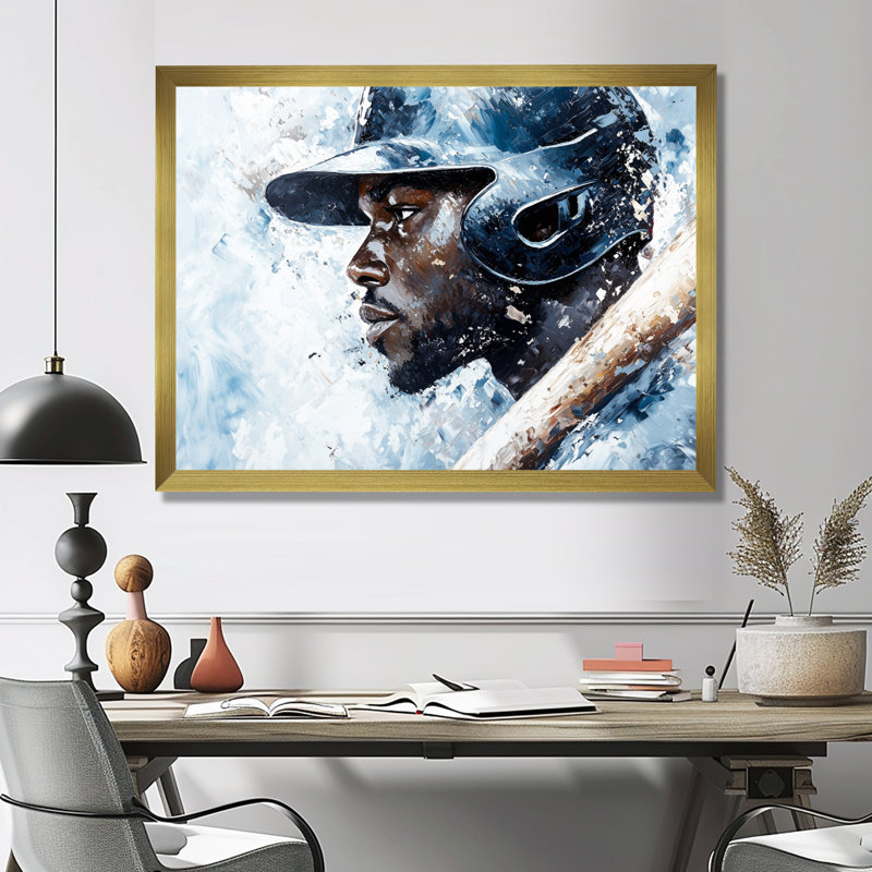 Profil de joueur de baseball - Art mural de baseball sport, H 34 po x l 44 po, Doré