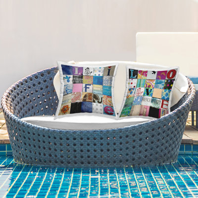 Life Love Bold Typography Collage 2 Piece Outdoor Printed Pillow Set by Charlie Carter
