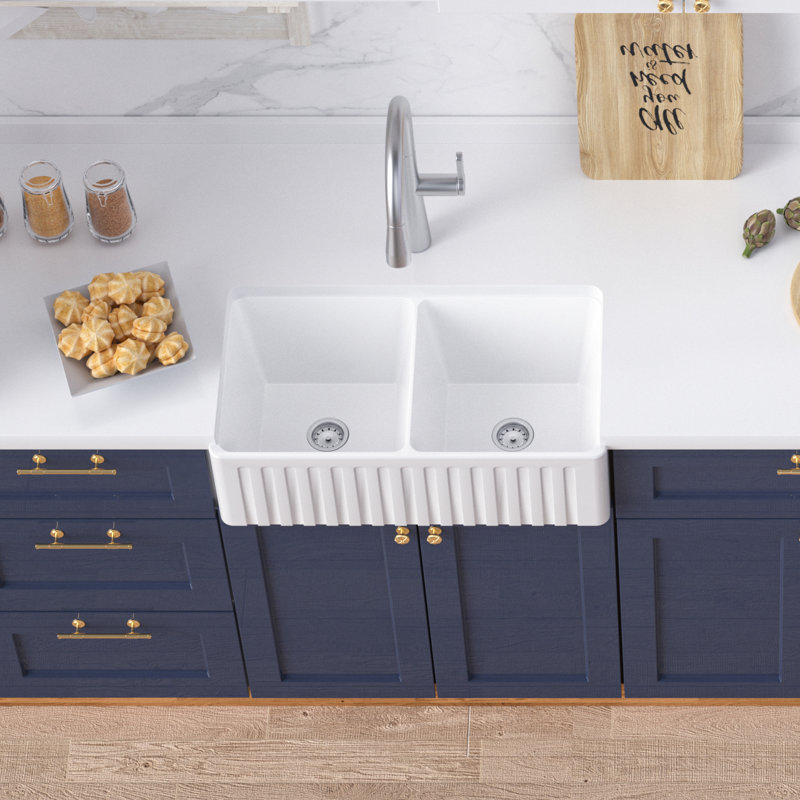 Belfry Kitchen Flournoy 455mm W Double Bowl Ceramic Kitchen Sink 0