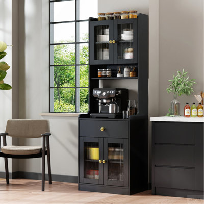 Armoire de rangement Black Kitchen Pantry Hutch, armoire de cuisine Farmhouse