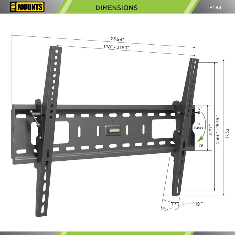 Support mural inclinable pour téléviseurs de 42 po à 84 po ProMount jusqu'à 165 lb