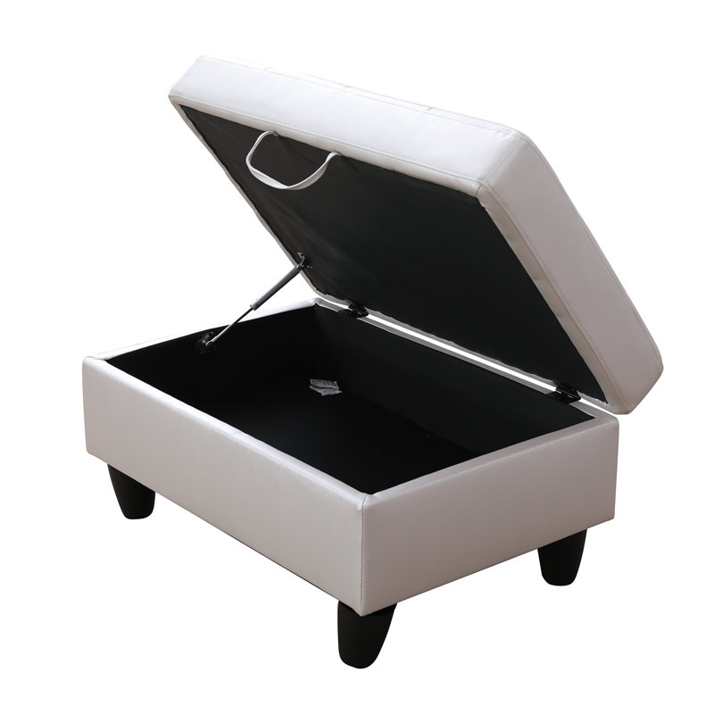 Semi PU Synthetic Leather Storage Ottoman, Silver/White