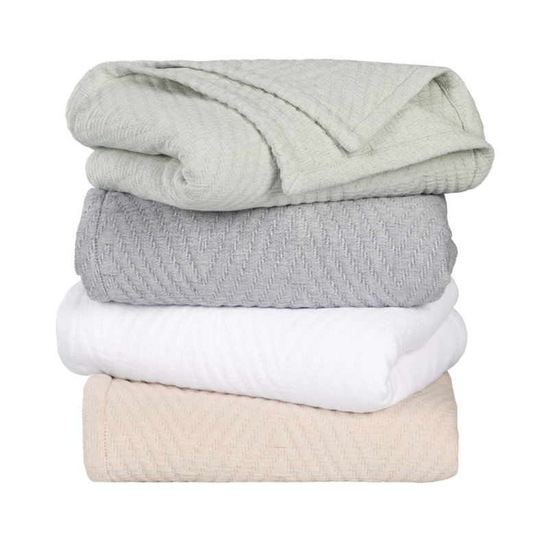 Green Cotton Chevron Woven Throw Coverlet