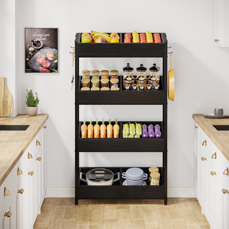 Tall Wood Vegetable Fruit Rack, Black