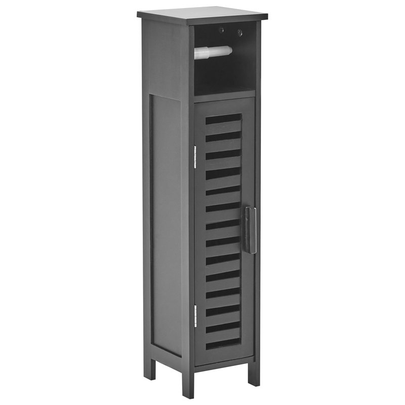 Toilet Paper Cabinet Olathe Bamboo Wood, Matte Black
