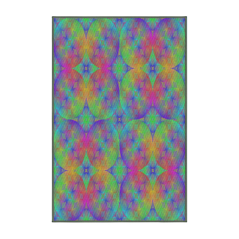 Tapis à motif géométrique vert, Rectangle 5 pi x 7 pi
